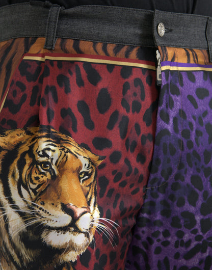 Dolce &amp;amp; Gabbana Flerfärgade Tiger Leopard Bomull Lösa Avsmalnande Byxor