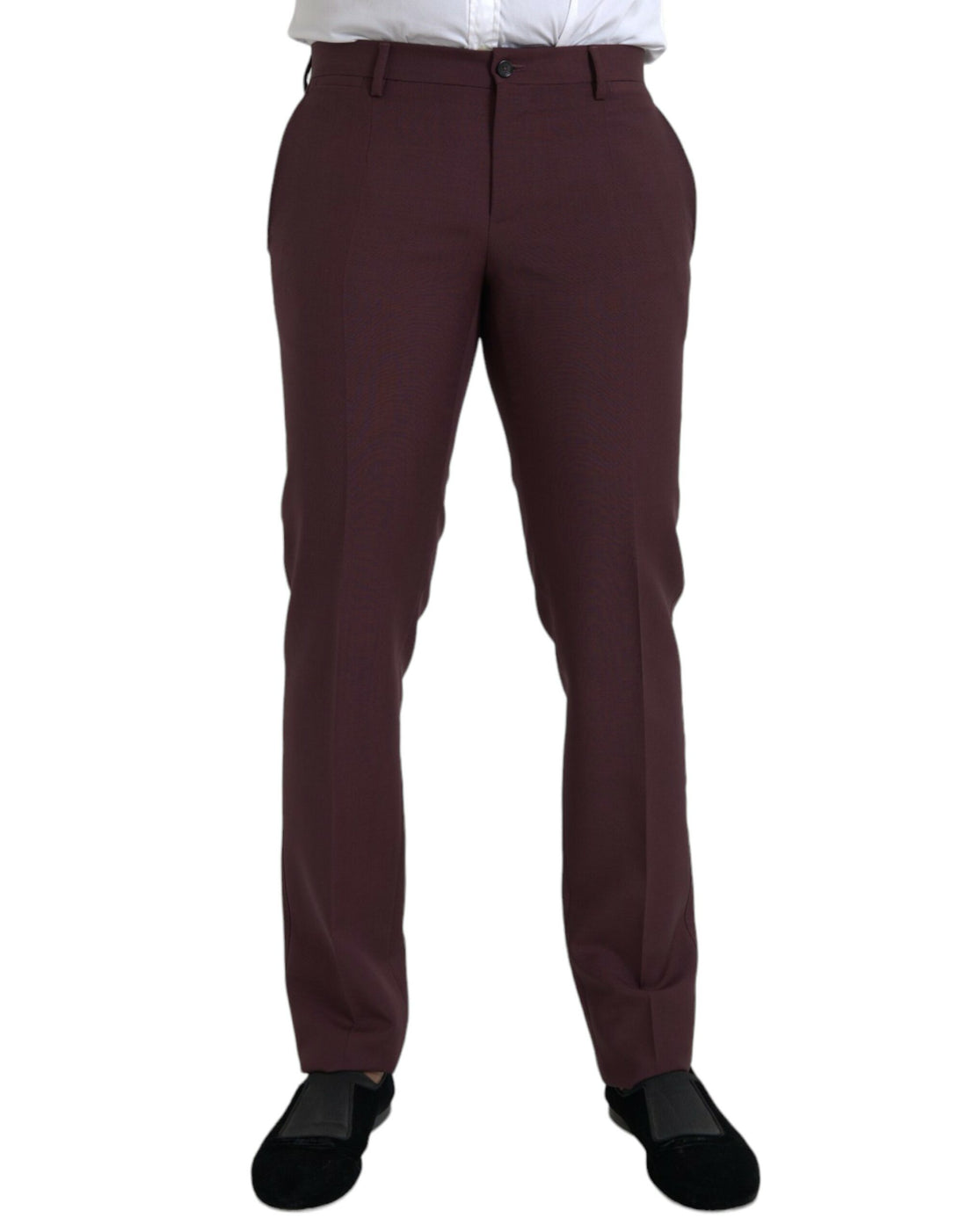 Dolce &amp;amp; Gabbana Maroon Wool Herr Slim Fit Dressbyxor