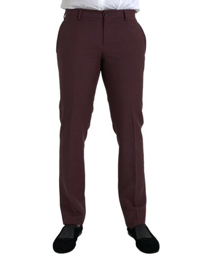 Dolce &amp; Gabbana Maroon Wool Men Slim Fit Dress Pants