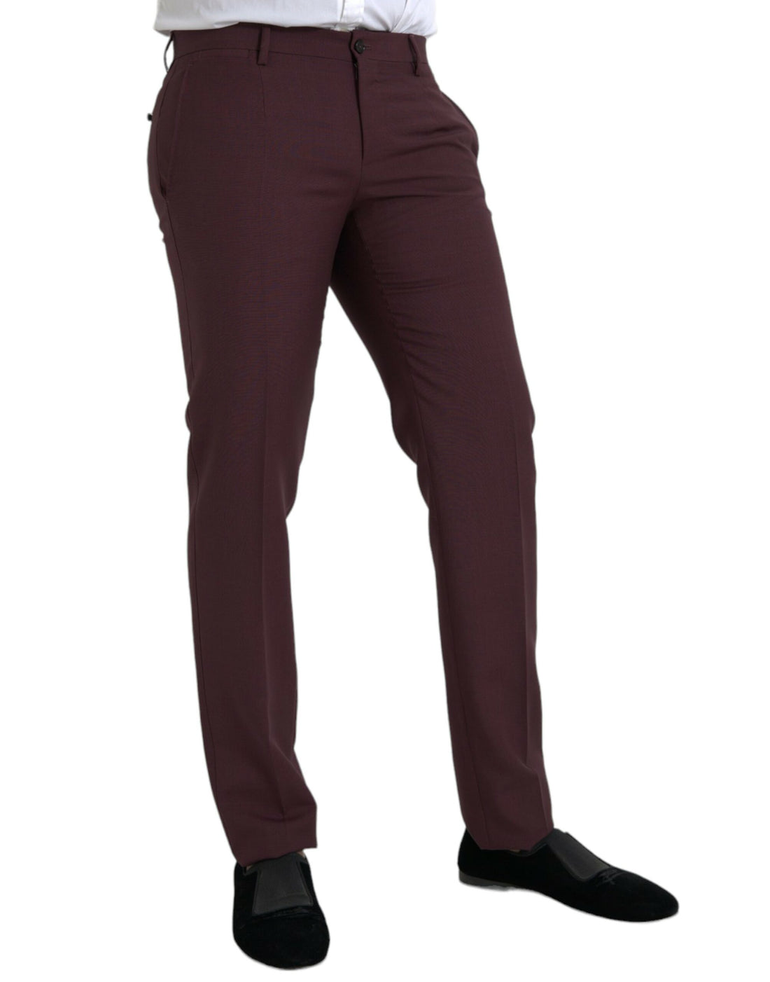 Dolce &amp;amp; Gabbana Maroon Wool Herr Slim Fit Dressbyxor