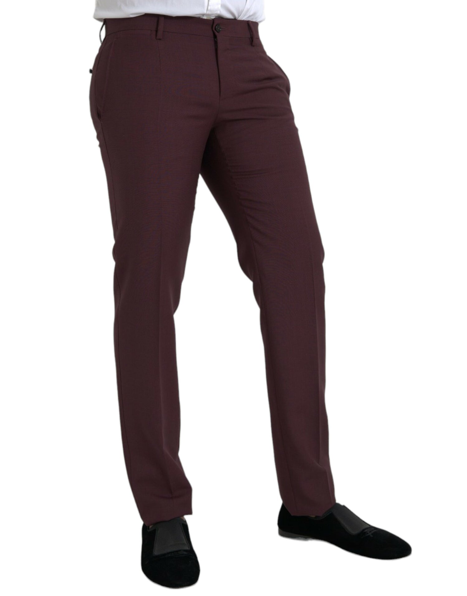 Dolce &amp; Gabbana Maroon Wool Men Slim Fit Dress Pants