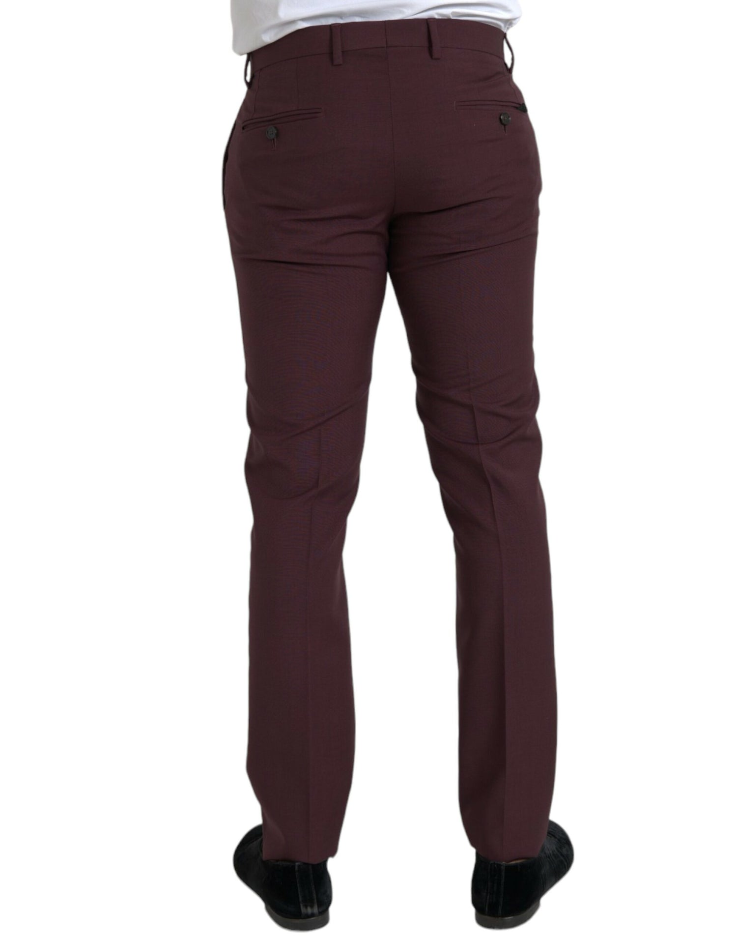 Dolce &amp; Gabbana Maroon Wool Men Slim Fit Dress Pants