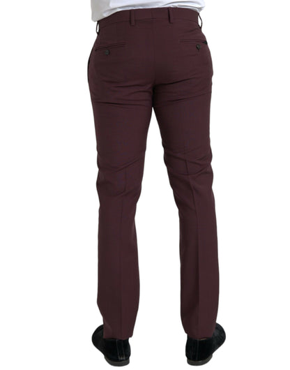 Dolce &amp; Gabbana Maroon Wool Men Slim Fit Dress Pants