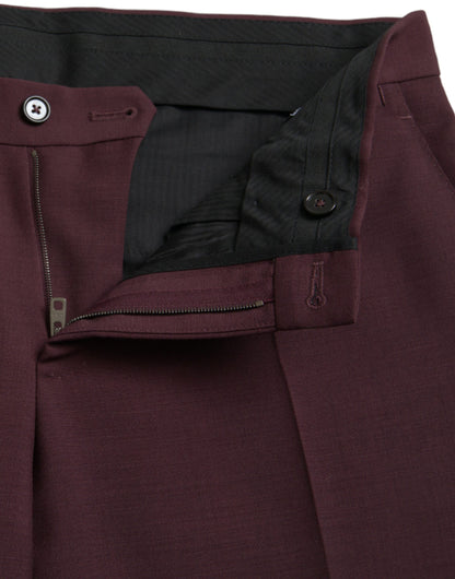 Dolce &amp; Gabbana Maroon Wool Men Slim Fit Dress Pants