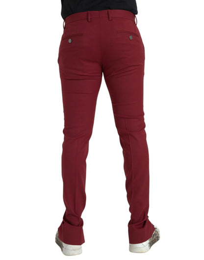 Dolce &amp; Gabbana Red Wool Men Slim Fit Dress Pants