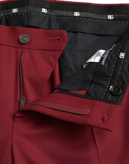 Dolce &amp; Gabbana Red Wool Men Slim Fit Dress Pants