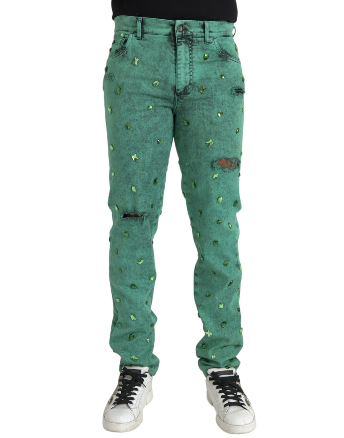 Dolce &amp;amp; Gabbana Gröna Kristaller Bomullsstretch Slim Jeans