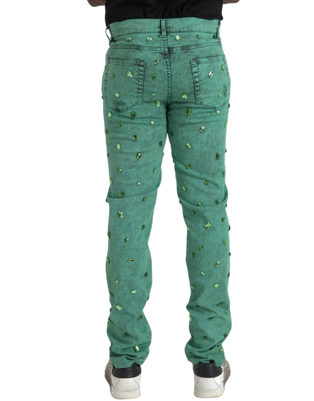 Dolce &amp;amp; Gabbana Gröna Kristaller Bomullsstretch Slim Jeans