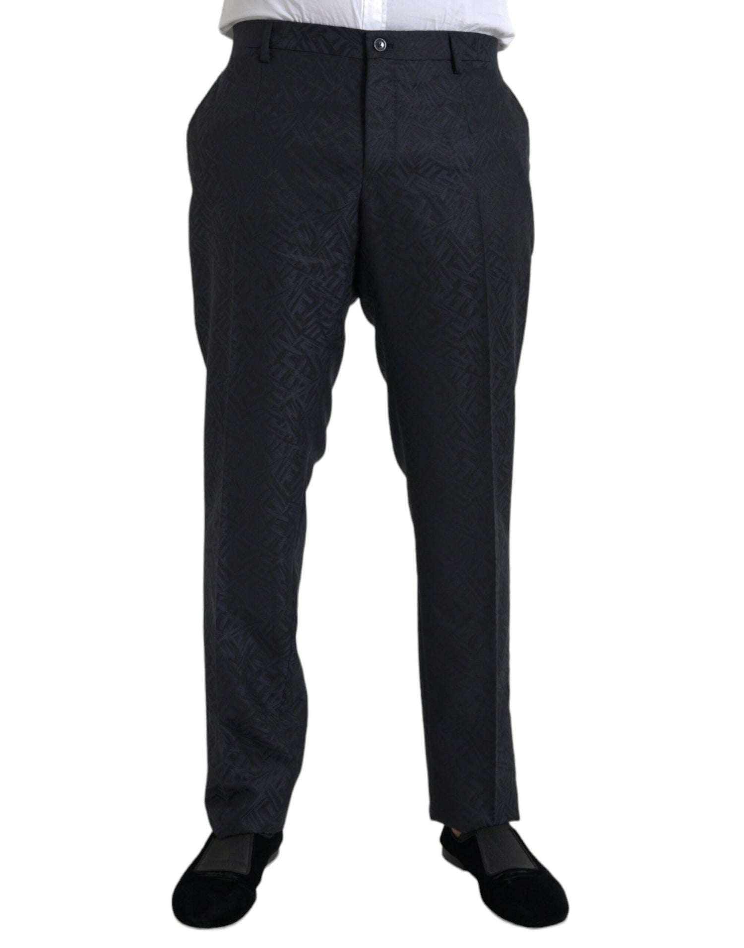 Dolce &amp; Gabbana Blue Brocade Wool Skinny Men Dress Pants