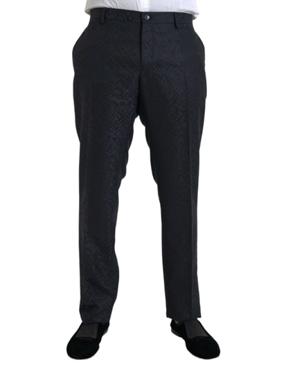 Dolce &amp; Gabbana Blue Brocade Wool Skinny Men Dress Pants