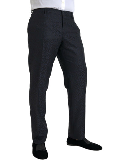 Dolce &amp; Gabbana Blue Brocade Wool Skinny Men Dress Pants