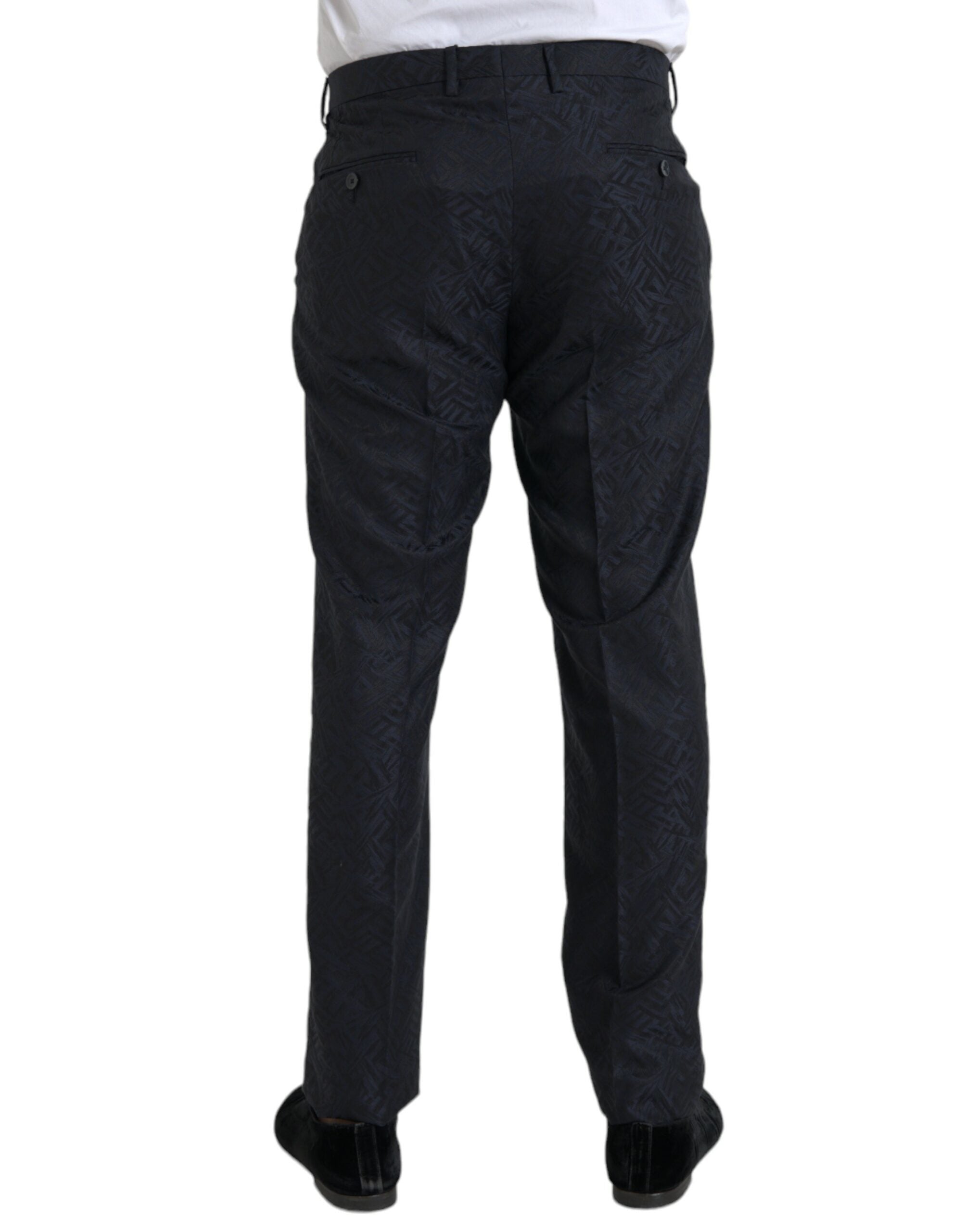 Dolce &amp; Gabbana Blue Brocade Wool Skinny Men Dress Pants