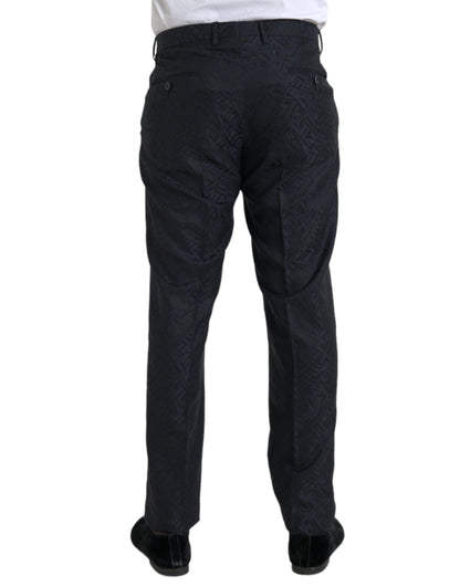 Dolce &amp; Gabbana Blue Brocade Wool Skinny Men Dress Pants