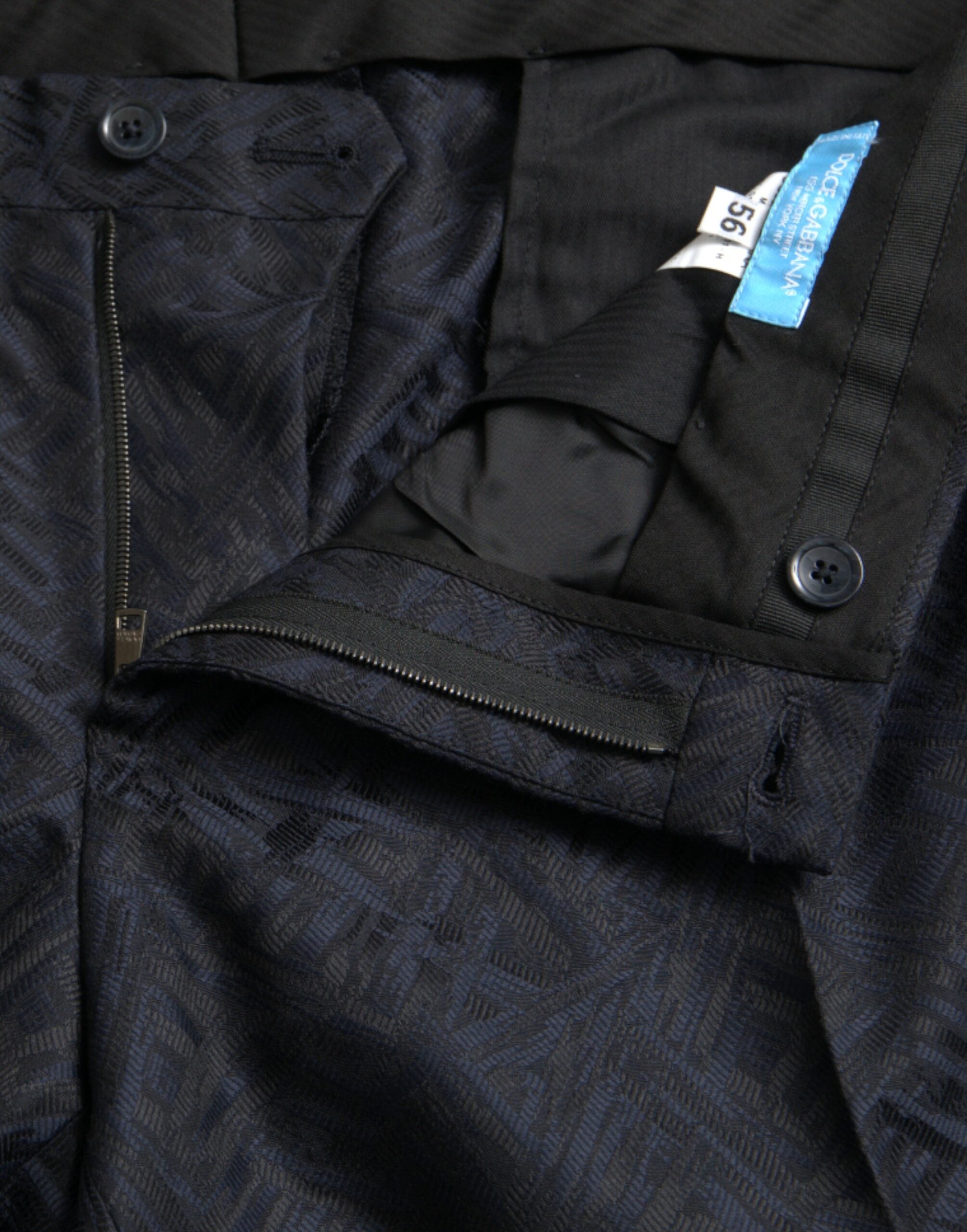 Dolce &amp; Gabbana Blue Brocade Wool Skinny Men Dress Pants