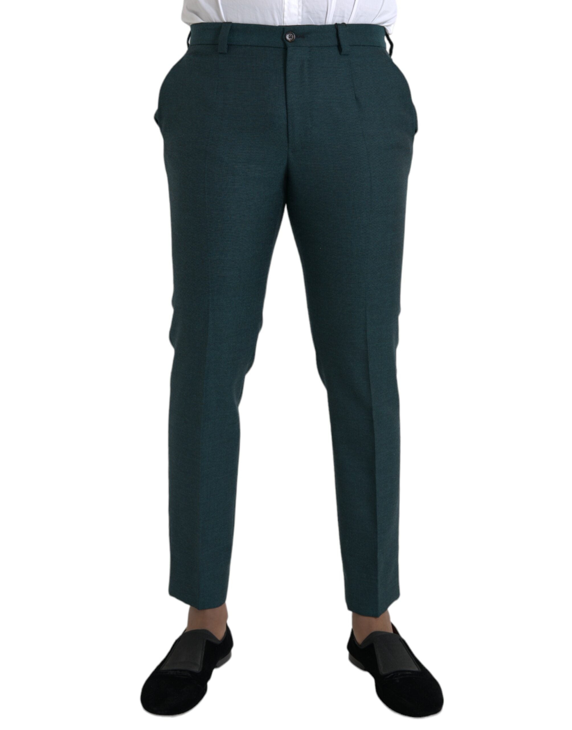 Dolce &amp; Gabbana Green Wool Skinny Slim Dress Pants
