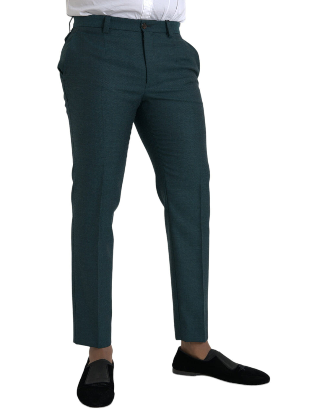 Dolce &amp;amp; Gabbana Gröna Ull Skinny Slim Dressbyxor