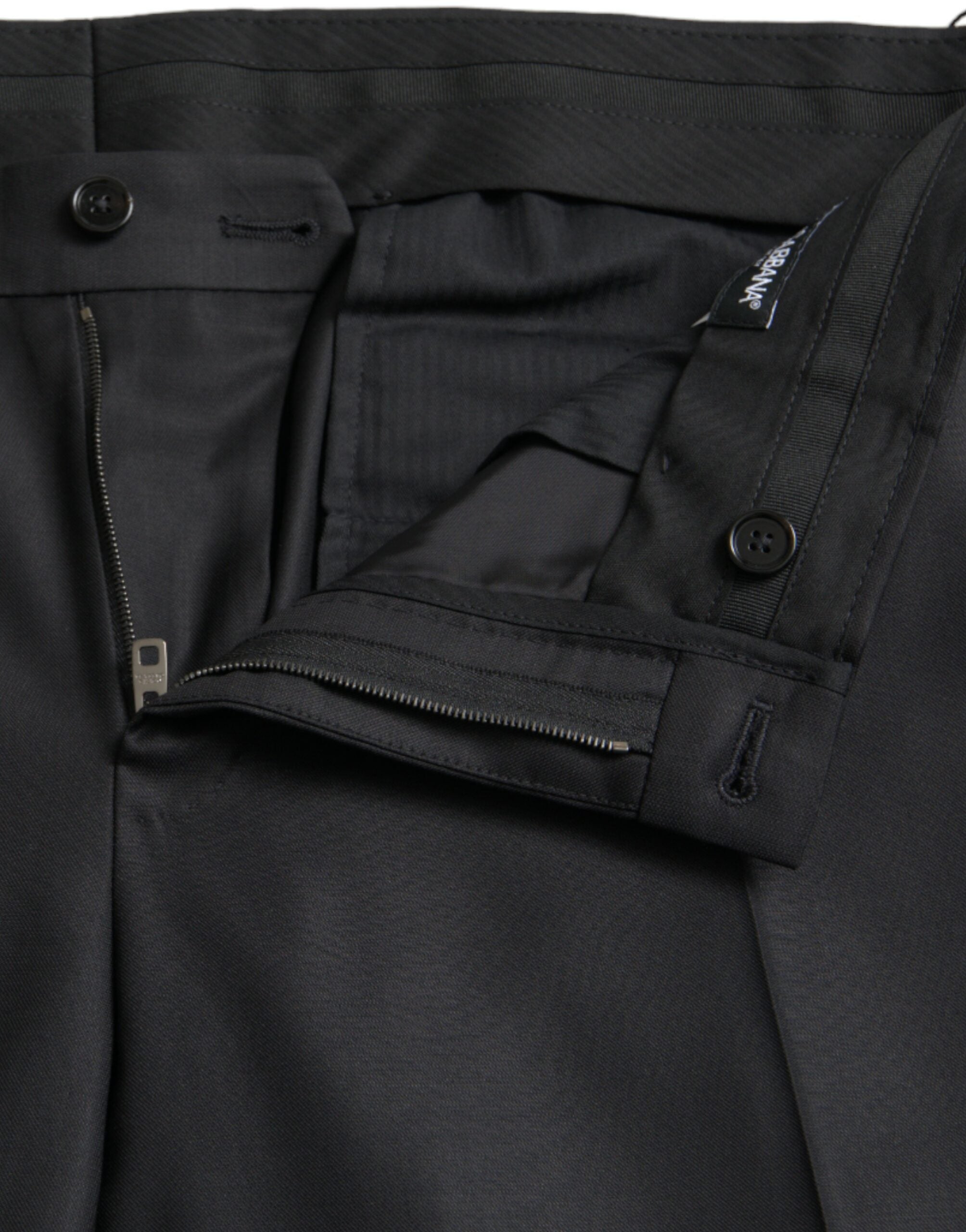 Dolce &amp; Gabbana Black Wool Silk Skinny Dress Pants