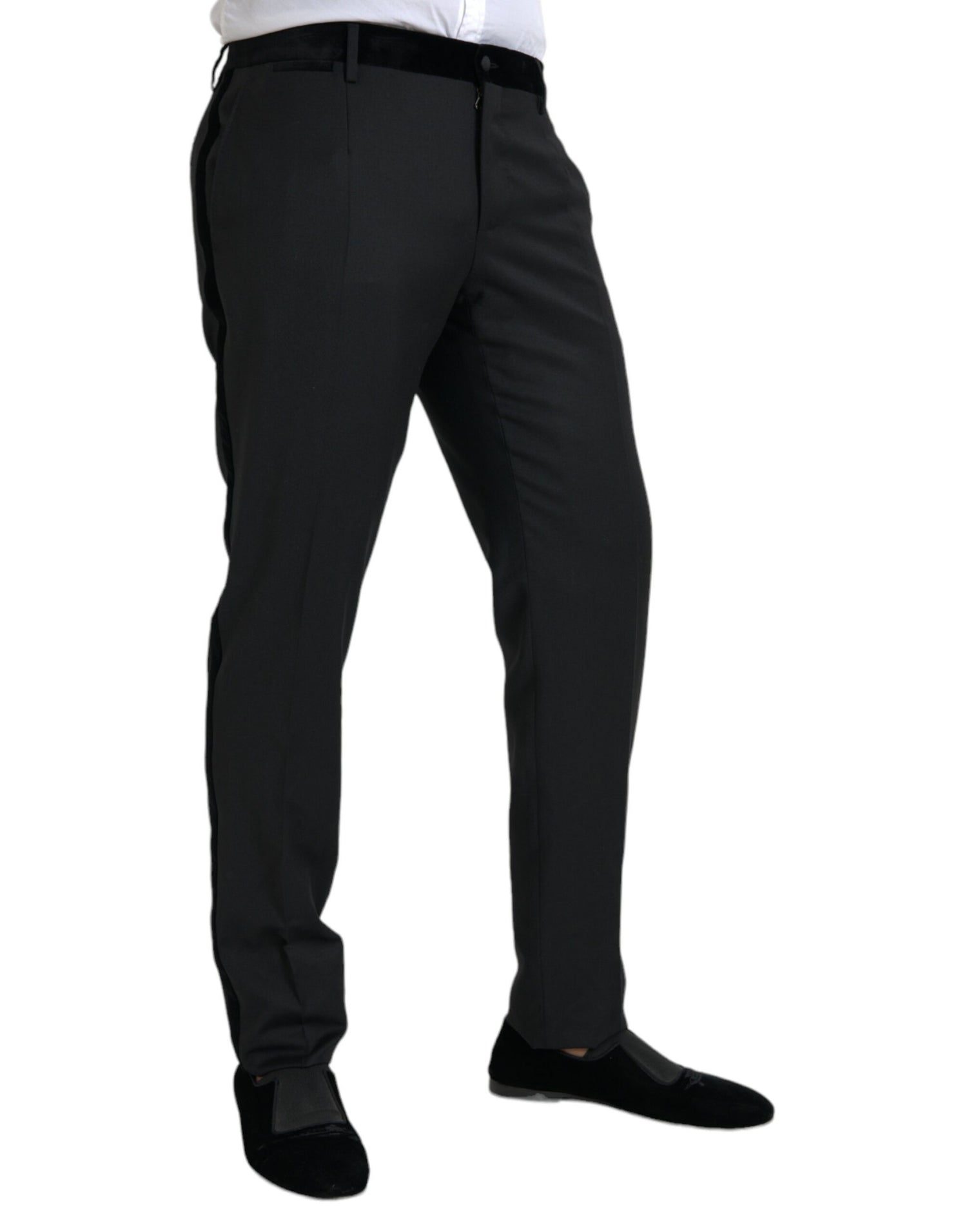 Dolce &amp; Gabbana Black Silk Men Skinny Dress Pants