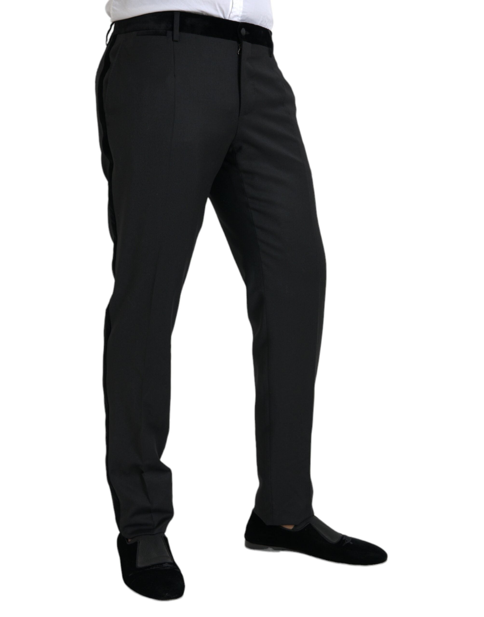 Dolce &amp; Gabbana Black Silk Men Skinny Dress Pants