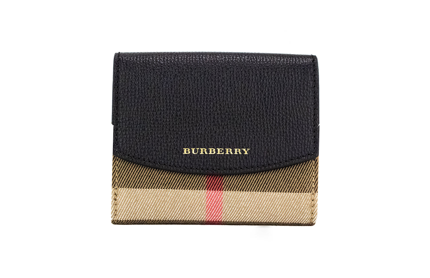 Burberry Luna svart rutigt läder i kanvas med myntplånbok med tryckknappar