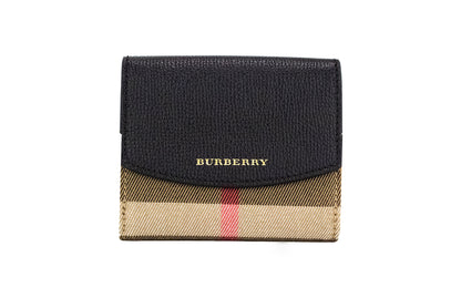 Burberry Luna svart rutigt läder i kanvas med myntplånbok med tryckknappar