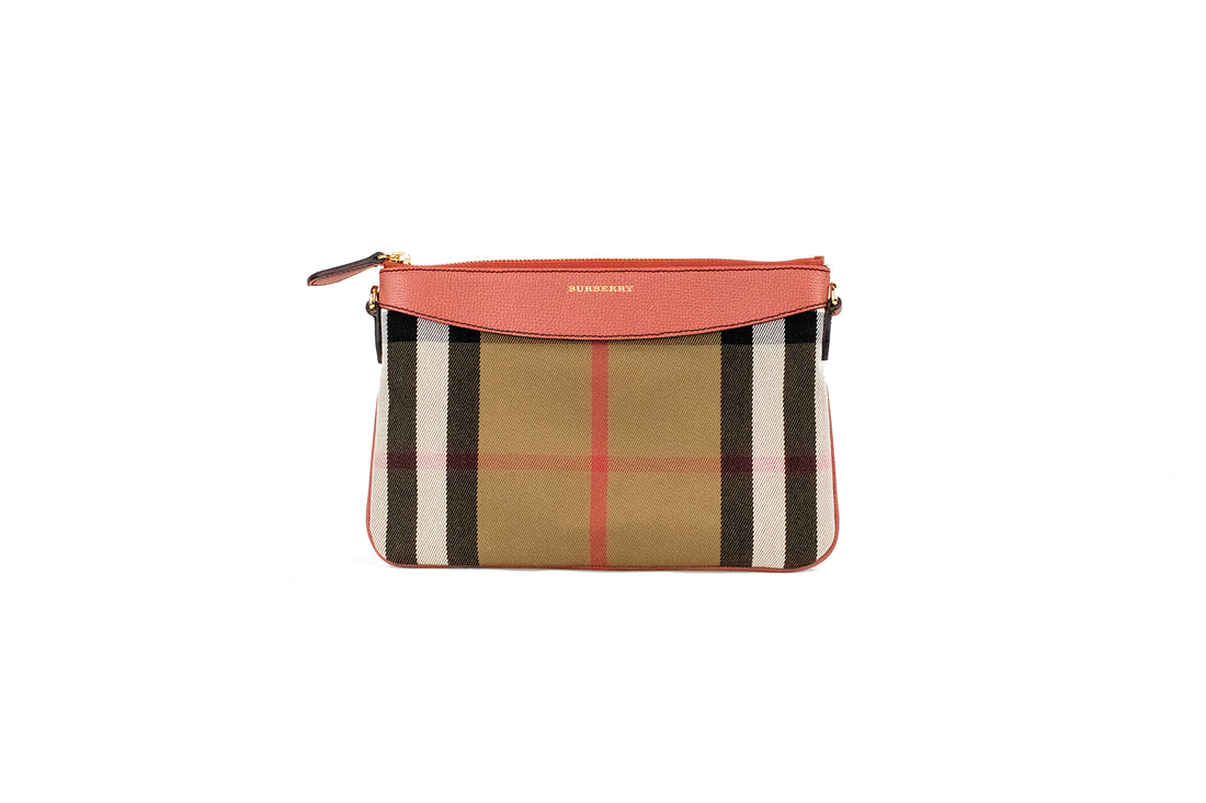 Burberry Peyton House Check Derby kanelröd axelväska i läder