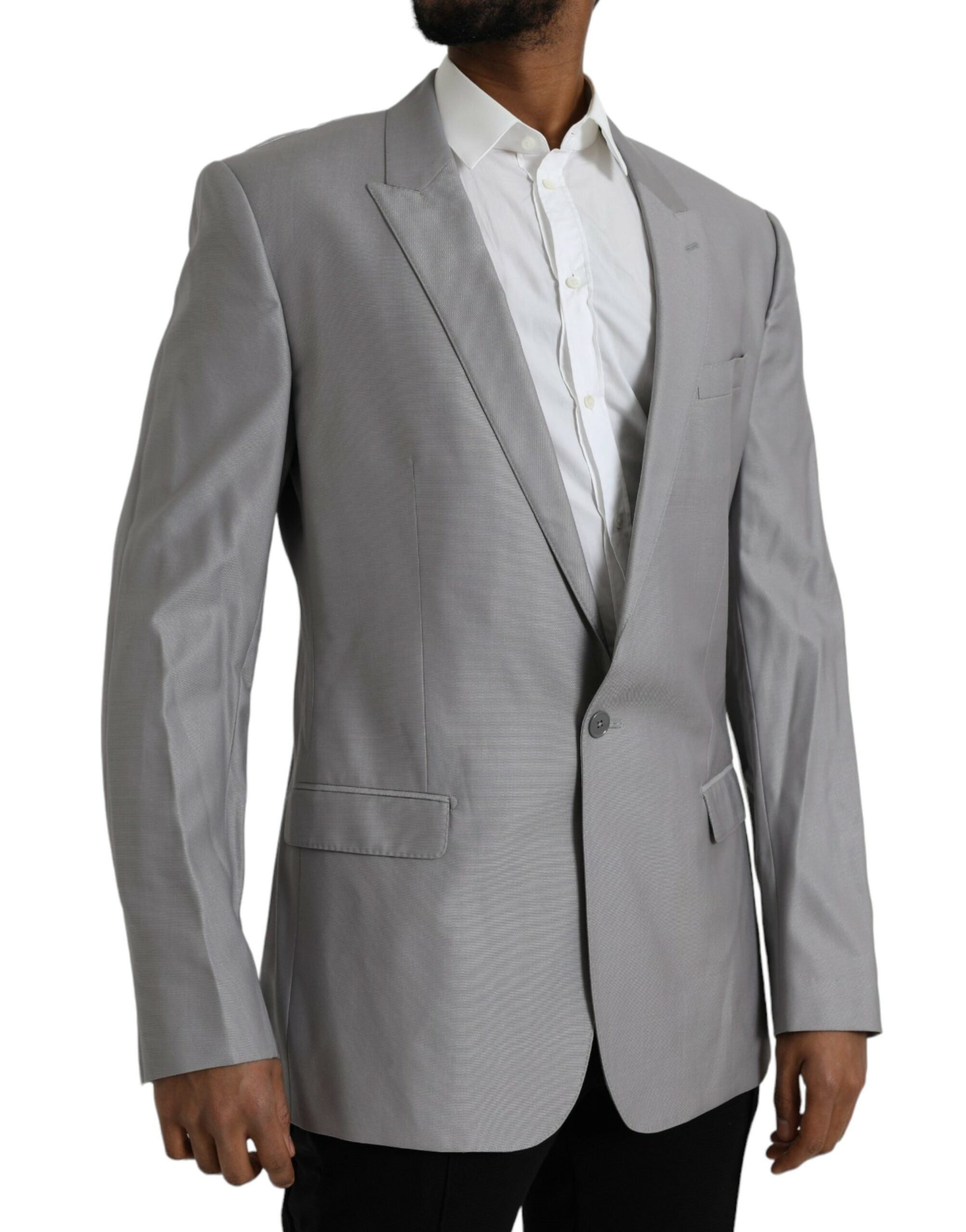 Dolce &amp; Gabbana Gray Wool Peak Single Breasted Coat Blazer