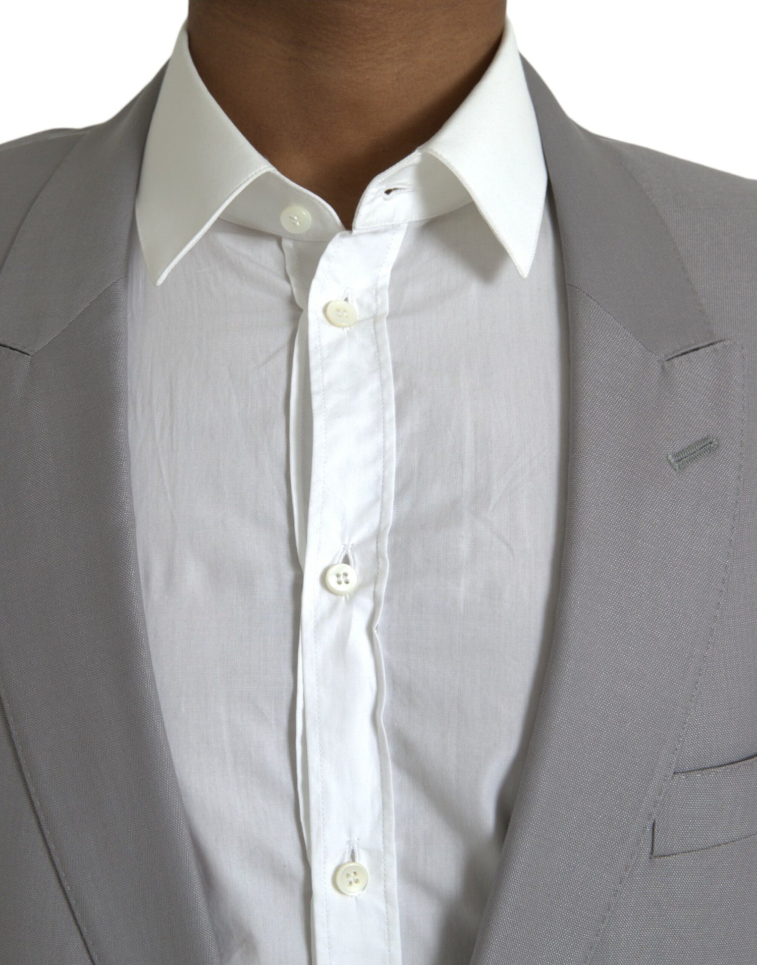 Dolce &amp; Gabbana Gray Wool Peak Single Breasted Coat Blazer