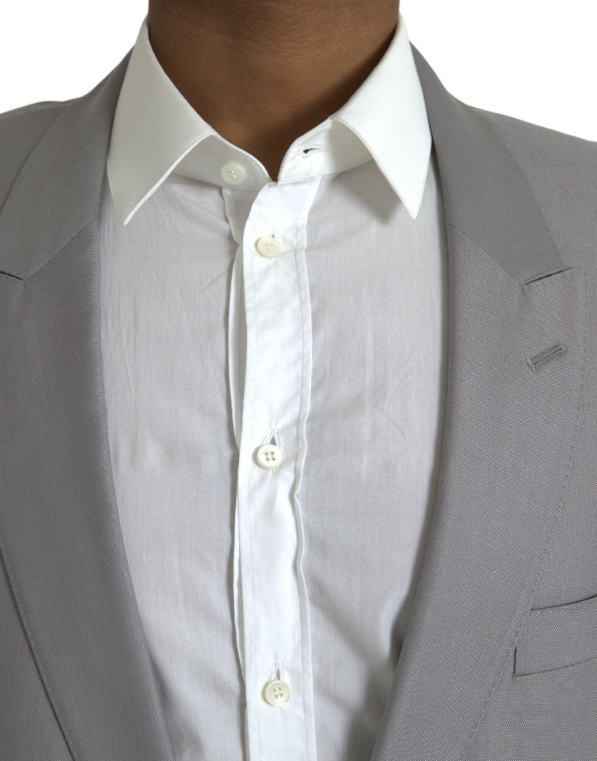 Dolce &amp; Gabbana Gray Wool Peak Single Breasted Coat Blazer
