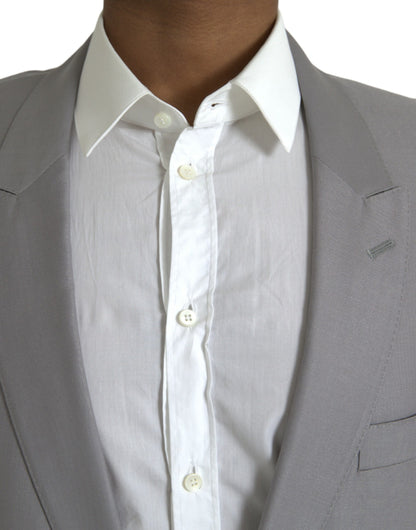 Dolce &amp; Gabbana Gray Wool Peak Single Breasted Coat Blazer