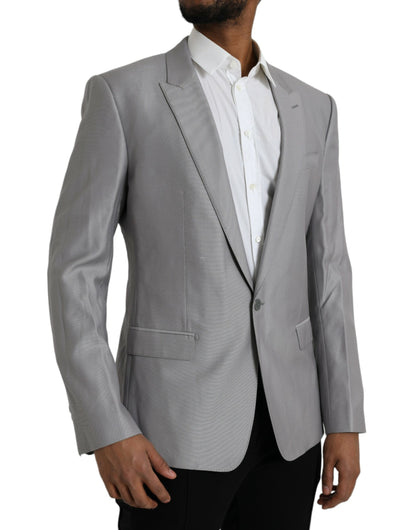 Dolce &amp; Gabbana Gray Wool Peak Single Breasted Coat Blazer