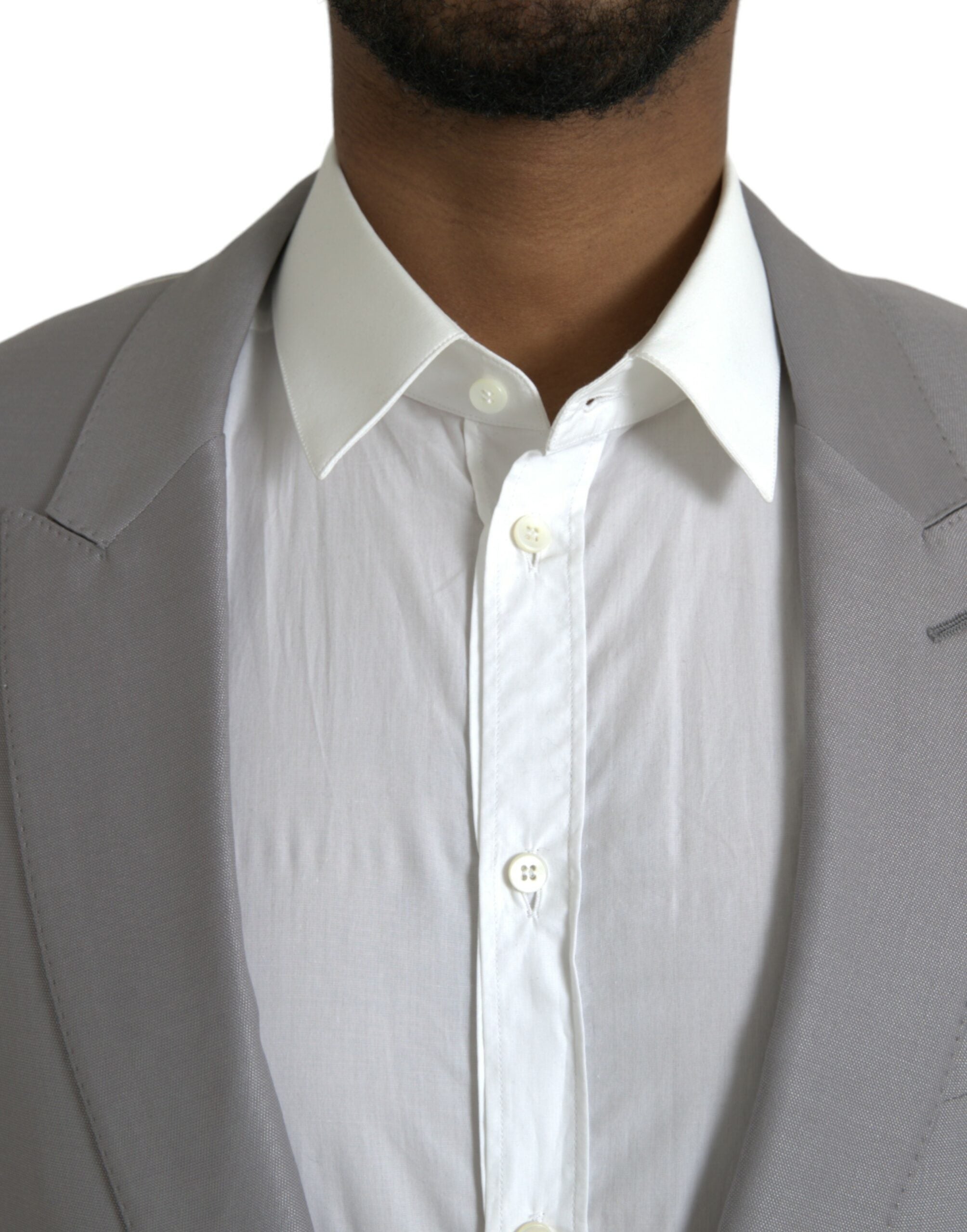 Dolce &amp; Gabbana Gray Wool Peak Single Breasted Coat Blazer