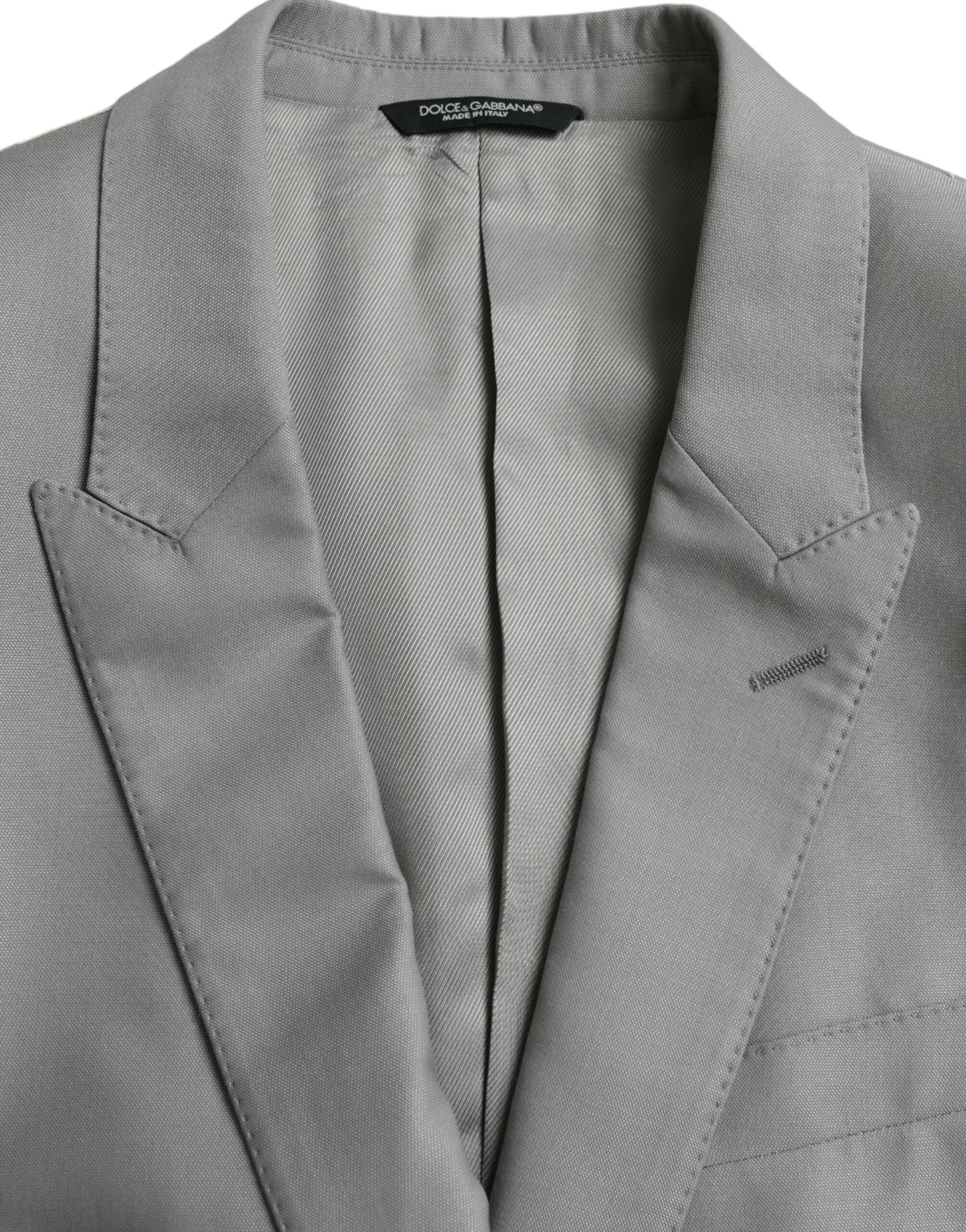 Dolce &amp; Gabbana Gray Wool Peak Single Breasted Coat Blazer