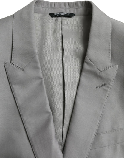 Dolce &amp; Gabbana Gray Wool Peak Single Breasted Coat Blazer