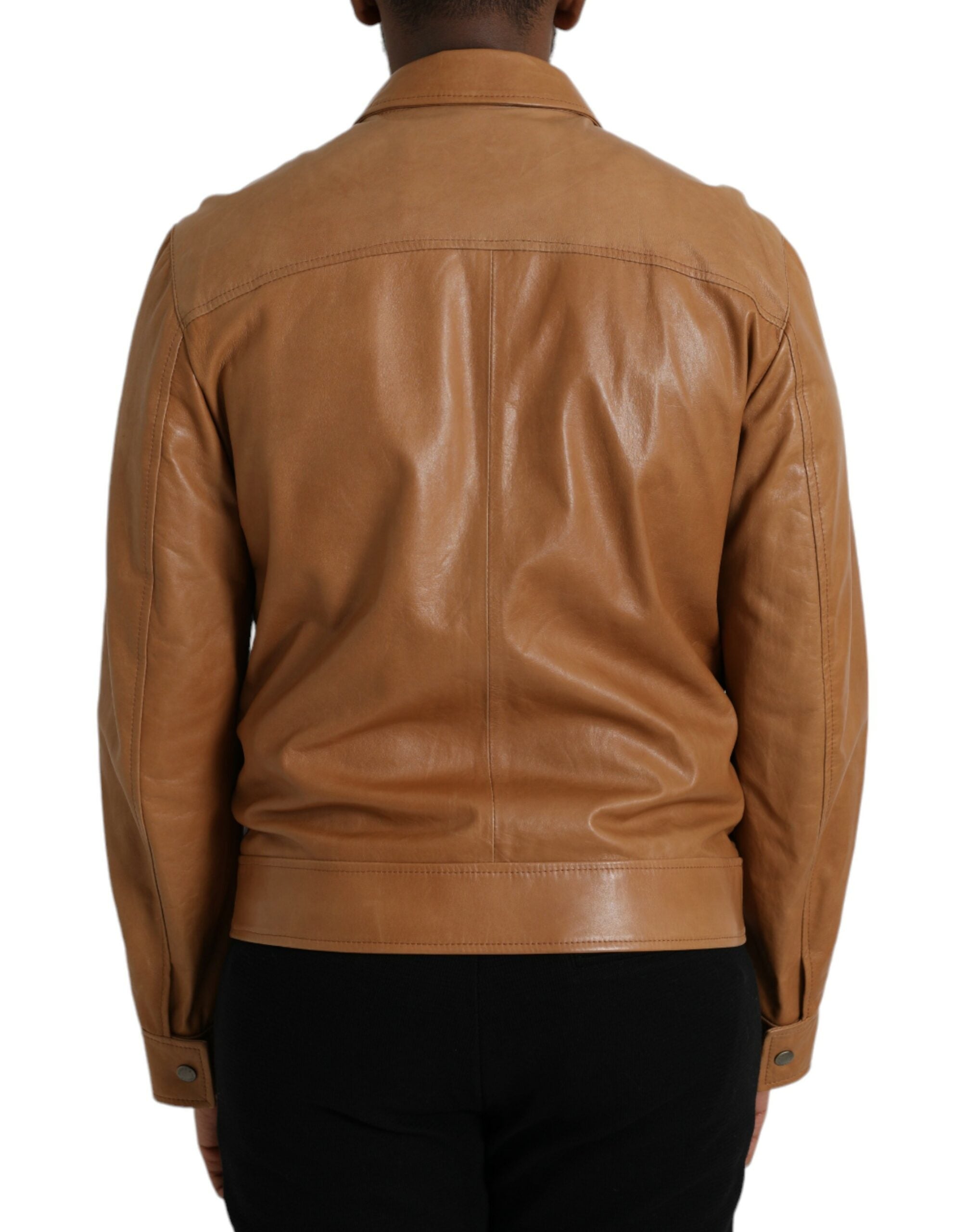 Dolce &amp; Gabbana Brown Lamb Leather Full Zip Blouson Jacket