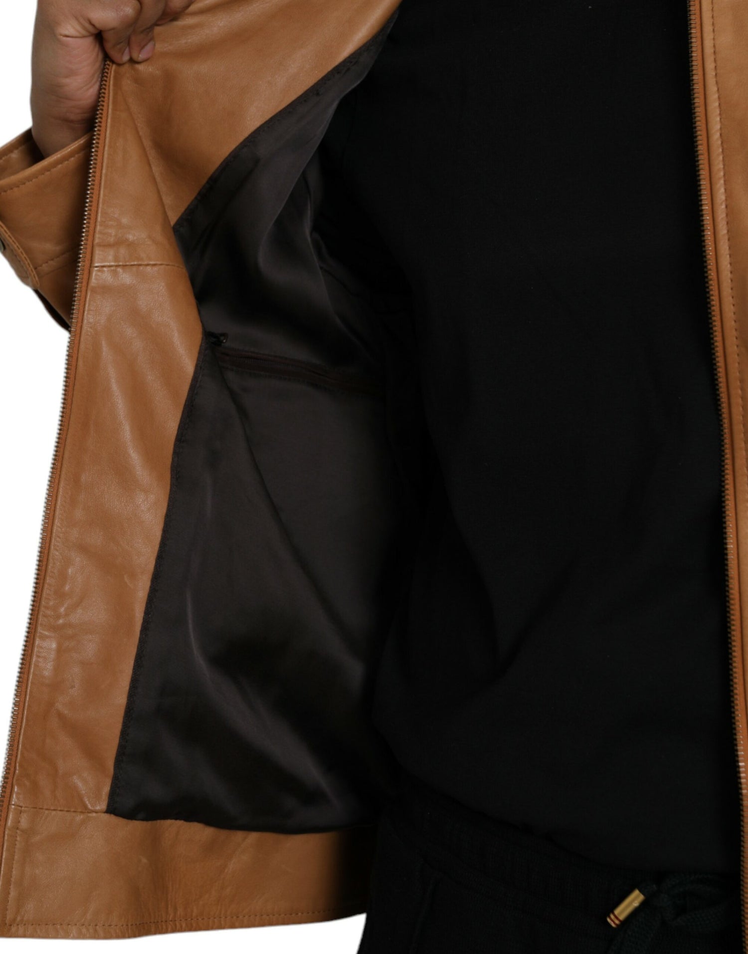 Dolce &amp; Gabbana Brown Lamb Leather Full Zip Blouson Jacket