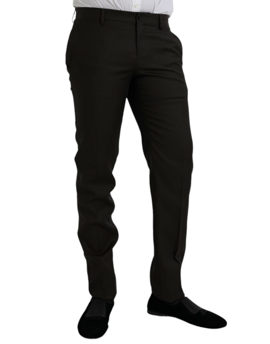 Dolce &amp;amp; Gabbana Mörkbruna Ull Slim Fit Formella Byxor