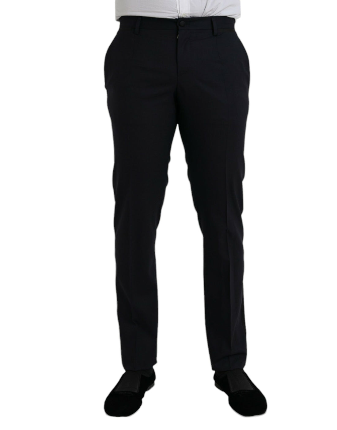 Dolce &amp;amp; Gabbana Mörkblå Ull Slim Fit Formella Byxor