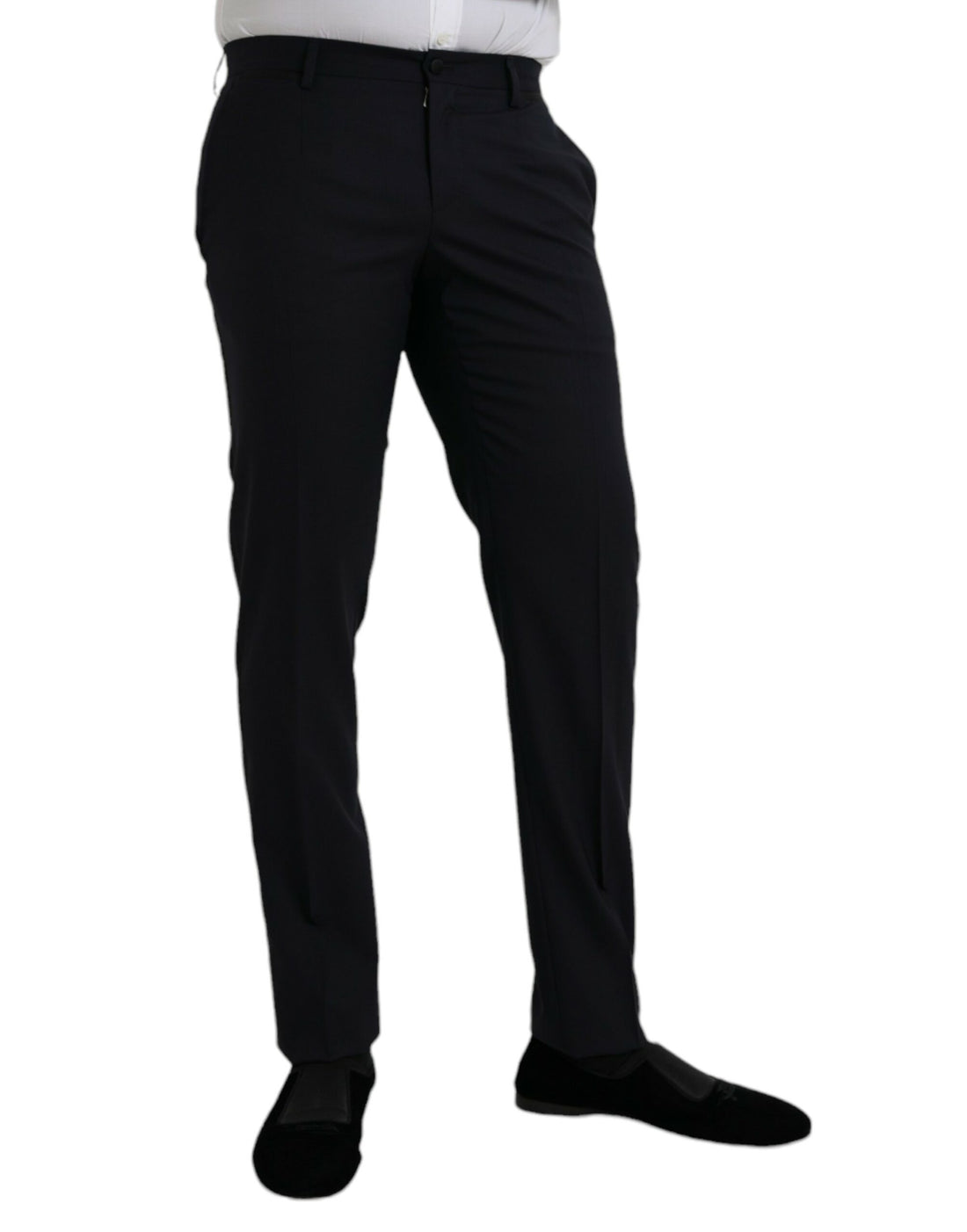 Dolce &amp;amp; Gabbana Mörkblå Ull Slim Fit Formella Byxor