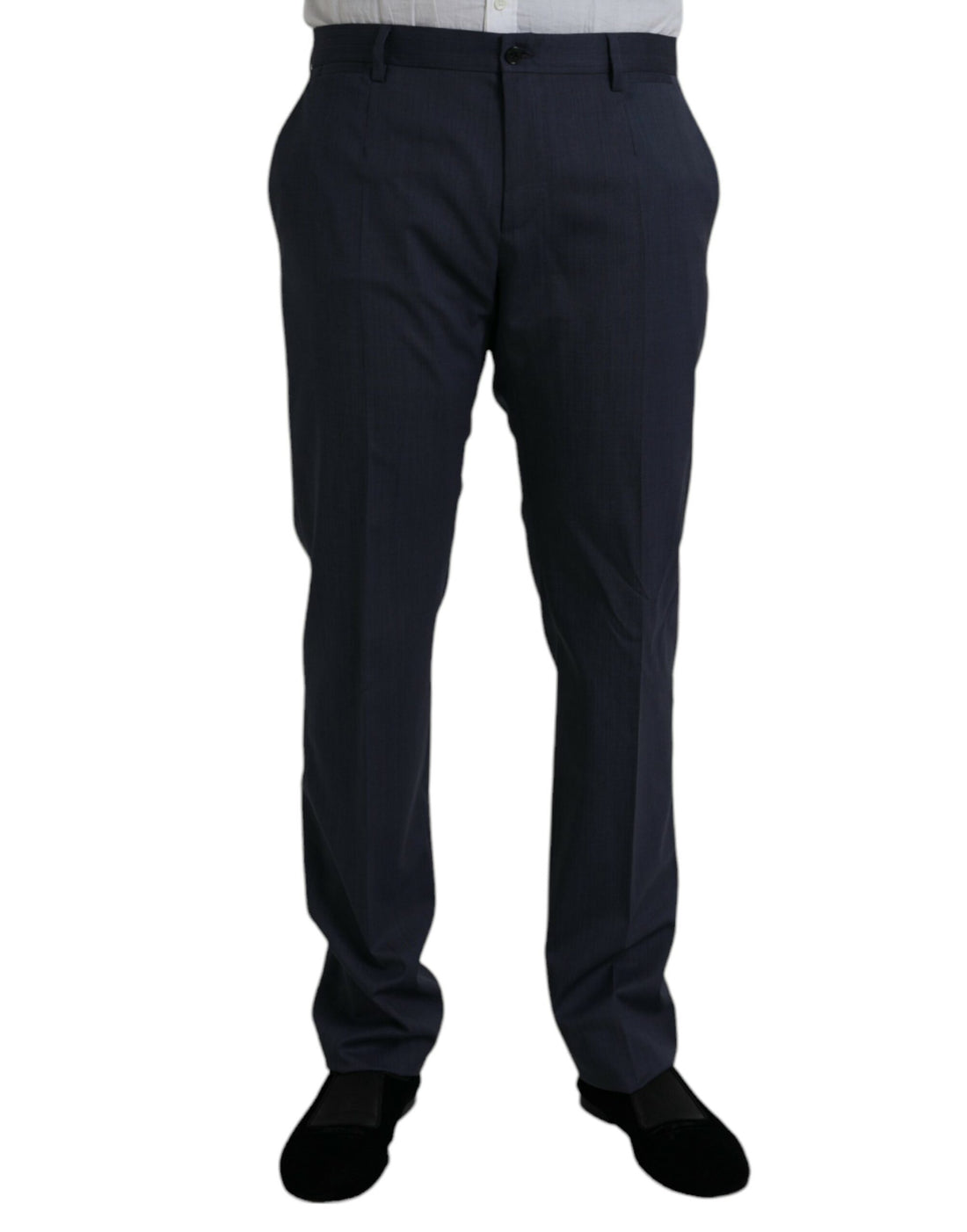 Dolce &amp;amp; Gabbana Blå Ull Slim Fit Klänning Formella Byxor