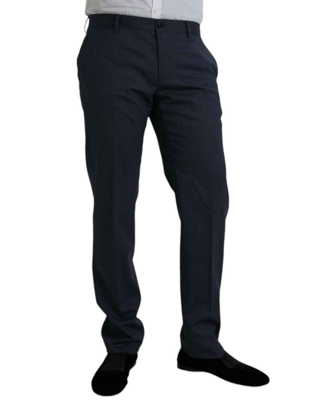 Dolce &amp;amp; Gabbana Blå Ull Slim Fit Klänning Formella Byxor