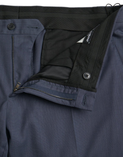 Dolce &amp; Gabbana Blue Wool Slim Fit Dress Formal Pants