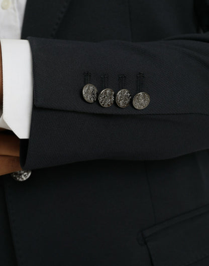 Dolce &amp; Gabbana Dark Blue Cotton Single Breasted Coat Blazer