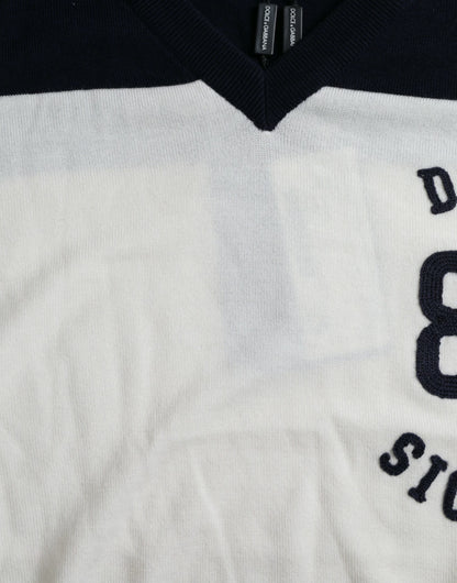 Dolce &amp;amp; Gabbana Vit Svart SICILIA Henley Skjorttröja