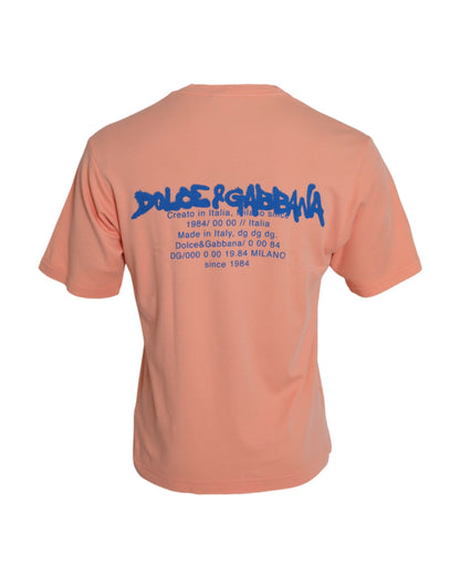 Dolce &amp;amp; Gabbana Korallfärgad bomulls-t-shirt med logotyptryck, kortärmad
