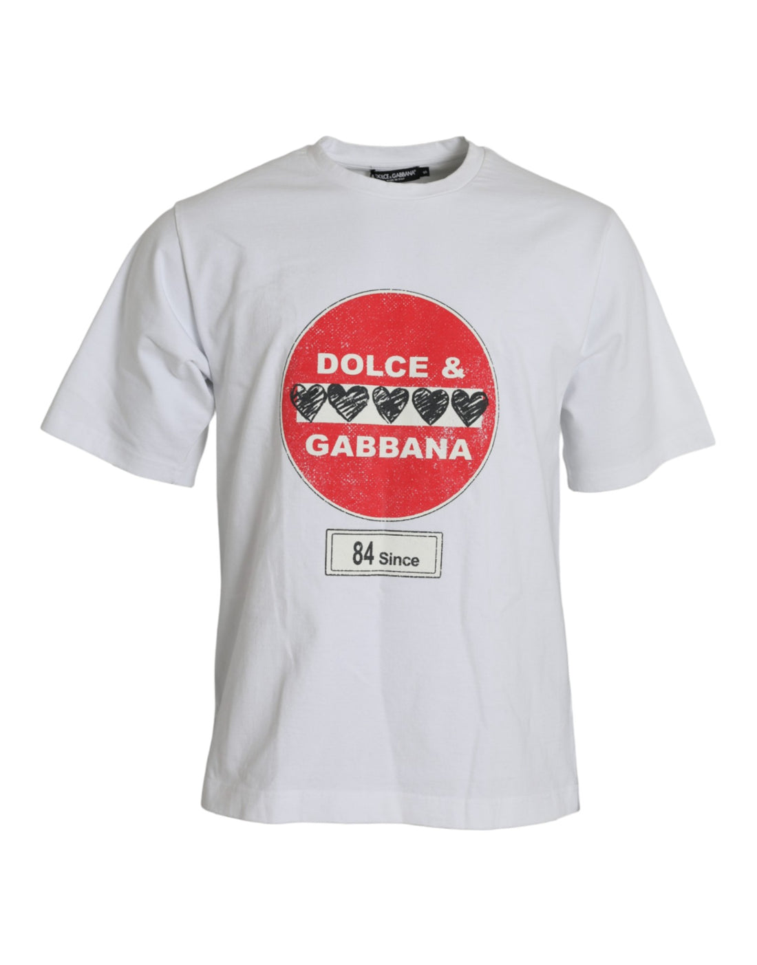 Dolce &amp;amp; Gabbana Vit Amor Heart Bomull Rundringad Kortärmad T-shirt