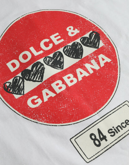 Dolce &amp;amp; Gabbana Vit Amor Heart Bomull Rundringad Kortärmad T-shirt