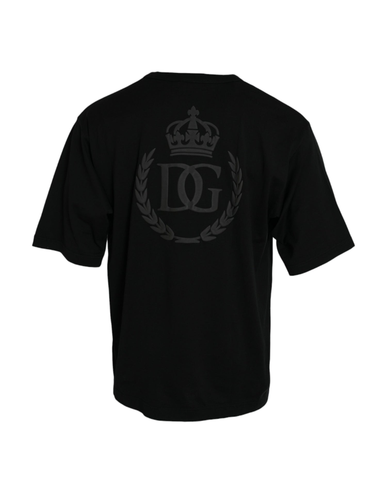 Dolce &amp;amp; Gabbana svart t-shirt med präglad logotyp och rund halsringning, korta ärmar