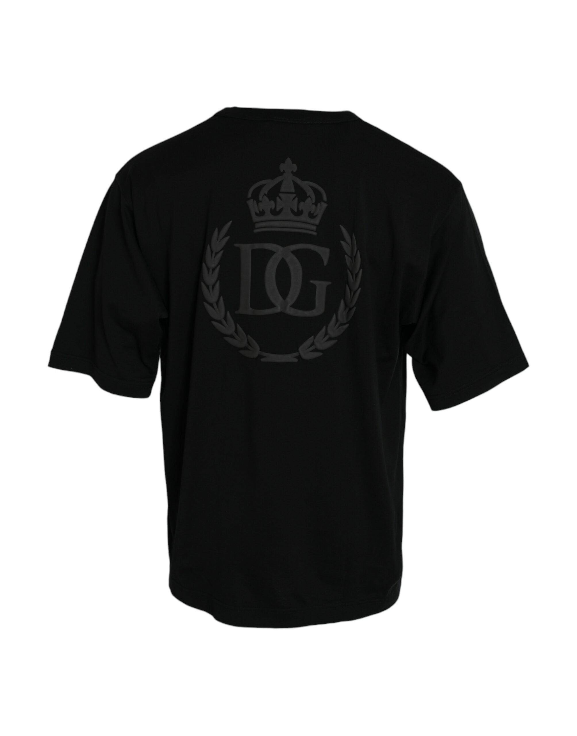 Dolce &amp;amp; Gabbana svart t-shirt med präglad logotyp och rund halsringning, korta ärmar