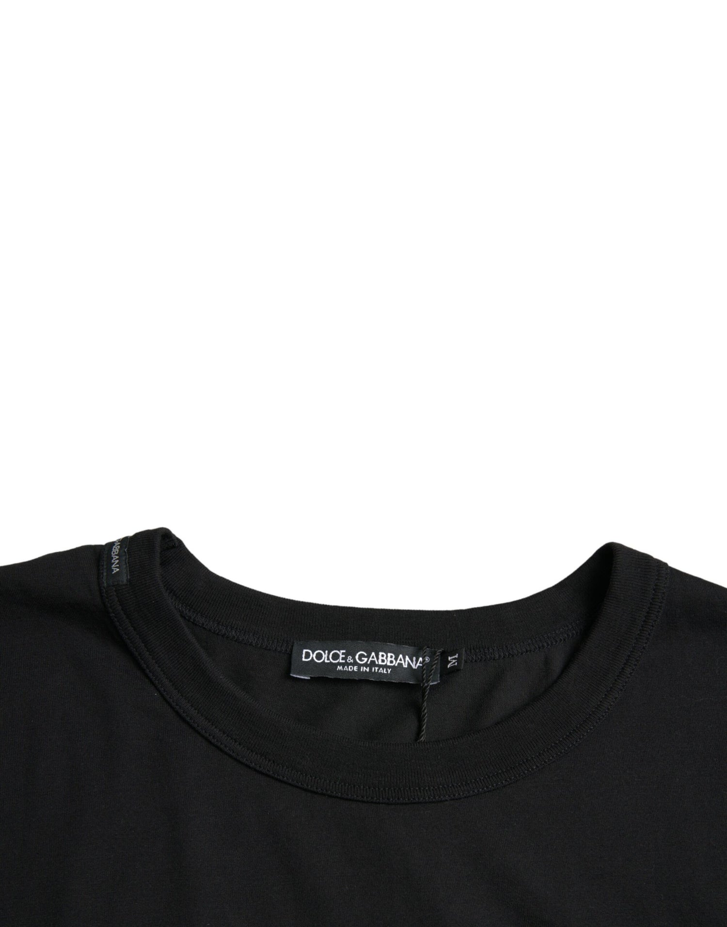 Dolce &amp;amp; Gabbana svart t-shirt med präglad logotyp och rund halsringning, korta ärmar